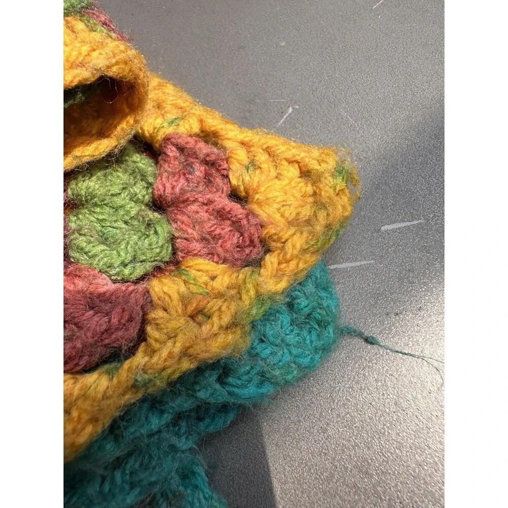 Crocheted Granny Square Multicolor Sofa Throw Afghan 57x57 Vintage Cottagecore